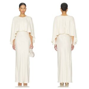 Rue Sophie Jewell Dress in Creme Midi Cape Satin Unlined Bridal Bride Revolve